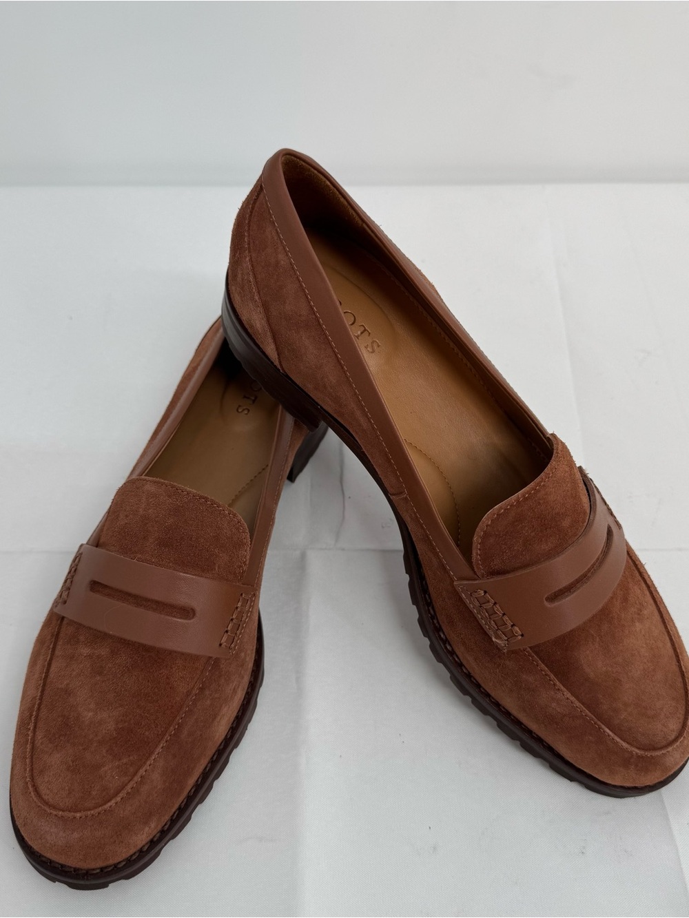 NEW $159 TALBOTS Cassidy Suede Penny Loafers Women's Size 8.5 Cognac - Picture 10 of 12